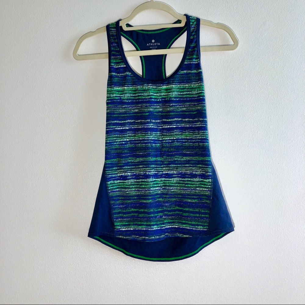 Athleta Unlined Blue & Green Racerback Top Sz XXS